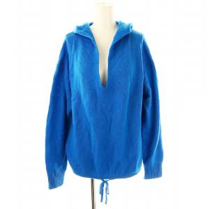 CASHMERE RELAXED HOODIE プルオーバー ニット セーター Vネック カシミヤ S ブルー