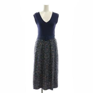 ツイードタイトニットワンピース ロング ラメ 36 ネイビー マルチカラー /ES OS