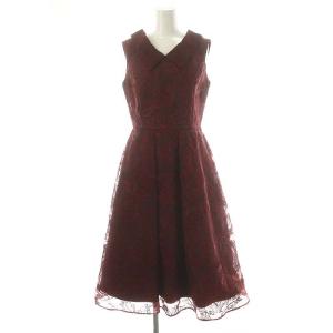 フェザージャガードドレス ロング ノースリーブ 36 ボルドー