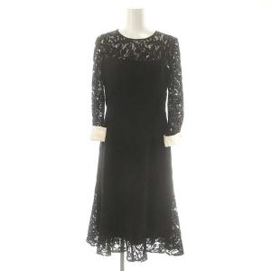シルクカフス付レースワンピース ひざ丈 36 ブラック