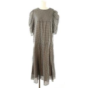 GINGHAM CHECK 2WAY半袖ワンピース ギンガムチェック ロング S 黒 白