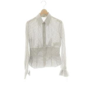 FS7566 ドローストリング ストライプシャツ ブラウス 38 グレー 白 /MI OS