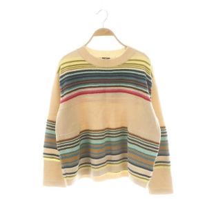 ウールコットンマルチボーダーニット プルオーバー セーター 長袖 M ベージュ マルチカラー /DF OS