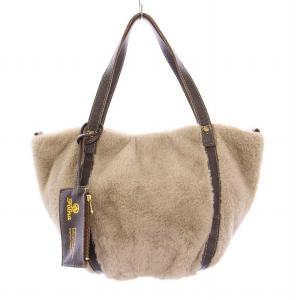 any FOLNA  2WAYフェイクファーバッグ ハンドバッグ 切替 ポーチ付き グレー 茶 ブラウン