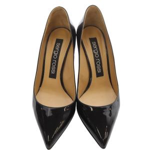 Sergio Rossi パテントレザー ポインテッドトゥ パンプス ピンヒール 37.5 黒 ブラック A43841 /SR11