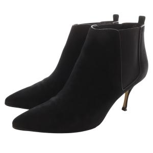 MANOLO BLAHNIK スエード ポインテッドトゥ ブーティ ピンヒール 38 25cm 黒 ブラック /SR12