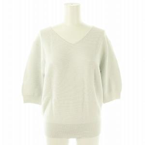 24SS ラメミックスVネックセーター 5分袖 ニット M ライトグレー シルバー色 /MI OS