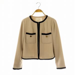 23SS トリミングノーカラージャケット バイカラー 36 グレー 黒 ブラック 0223101010