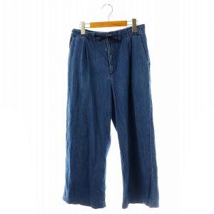 リラックス タックワイドパンツ デニム リネン混 M ブルー /ES OS
