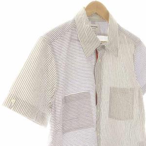 THOM BROWNE シアサッカー半袖シャツ ストライプ グレー ネイビー ホワイト