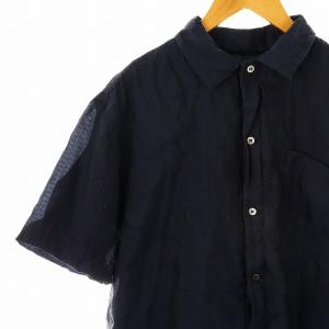 sacai Silk Grid Shirt 半袖シャツ 前開き シルク 2 ネイビー 18-01624 /DO OS
