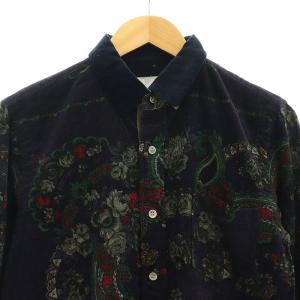 sacai ペイズリー柄コーデュロイシャツ 長袖 2 紺 紫 19-02057