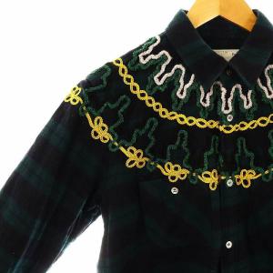 sacai チェック柄刺繍シャツ 長袖 1 グリーン ブラック マルチカラー 18-01757 /DO OS AD