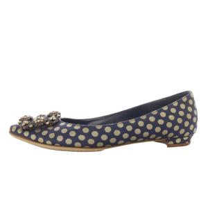 MANOLO BLAHNIK ハンギシ パンプス ドット柄 35 ネイビー