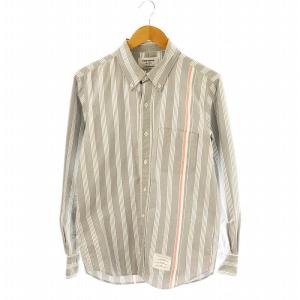 MWL272 ストライプ ボタンダウンシャツ 長袖 1 グレー 白 赤
