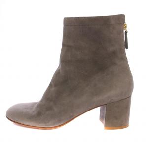 ショートブーツ チャンキーヒール バックジップ スエード 39 グレー /BM OF