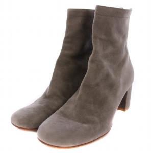 Gianvito Rossi ショートブーツ チャンキーヒール バックジップ スエード 39 グレー /BM OF