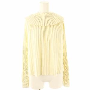 プリーツ フリル ニット セーター 長袖 シルク混 XS オフホワイト /ES OS