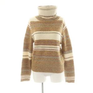 ハイネック ボーダー ラメ ニット セーター モヘヤ混 XS 茶 白 ピンク ゴールド色 シルバー色 /MI