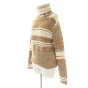 SEE BY CHLOE ハイネック ボーダー ラメ ニット セーター モヘヤ混 XS 茶 白 ピンク ゴールド色 シルバー色 /MI