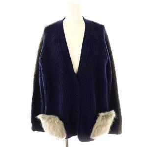 フェイクファー ボア 切替 カーディガン ニット ブークレ 38 ネイビー グレー /ES OS