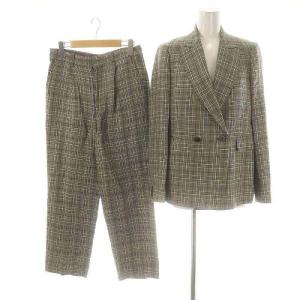 セットアップ ジャケット パンツ グレンチェック テーラード 38 ライトベージュ ブラック