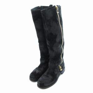 ロングブーツ サイドジップ ラウンドトゥ 35.5 黒 ブラック /UO