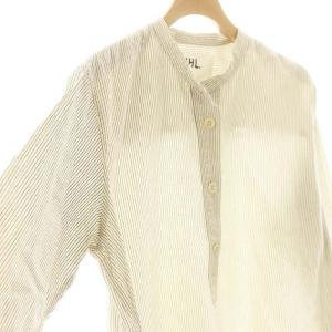 MHL. GRAPHIC COTTON STRIPE ストライプシャツ 長袖 バンドカラー 1 オフホワイト ブラック