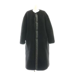 シェルパ ボア ノーカラーコート 中綿 ロング 34 ブラック /ES OS