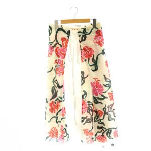 コットン 柄切り替え ロングスカート スリット 42 白 アイボリー 緑 /HK OS