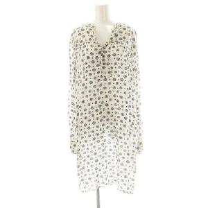 総柄 ハーフボタン ワンピース ロング 38 オフホワイト チャコール /ES OS