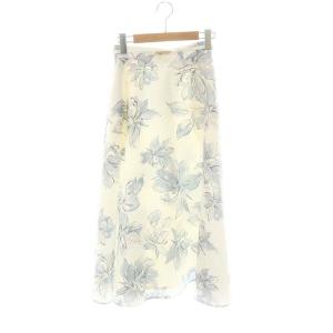 24SS ベルト付きフレアスカート ロング 花柄 36 サックスブルー ホワイト チャコール /ES OS