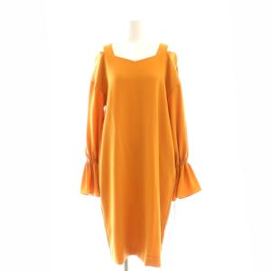 デコルテパフワンピース ひざ丈 長袖 38 オレンジ