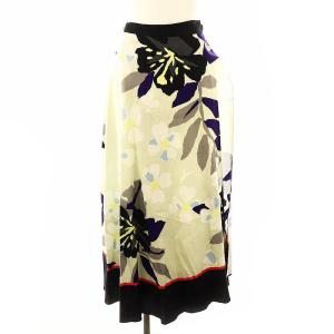 22SS フラワープリントラップスカート フレア マキシ ロング 36 グレー 黒 ブラック 0222221114