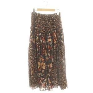 23AW TROUILLET マルチフラワープリントスカート ロング フレア ブラック マルチカラー /DO