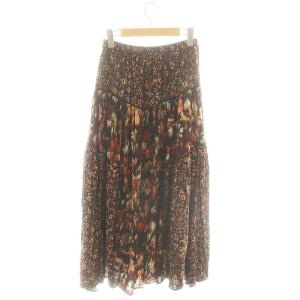 SLOBE IENA 23AW TROUILLET マルチフラワープリントスカート ロング フレア ブラック マルチカラー /DO