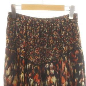 SLOBE IENA 23AW TROUILLET マルチフラワープリントスカート ロング フレア ブラック マルチカラー /DO