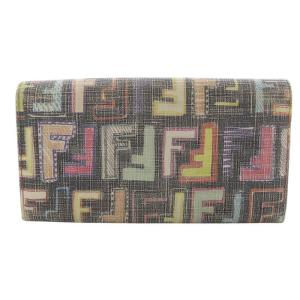 FENDI ズッカ柄 二つ折り フラップ 長財布 黒 ブラック