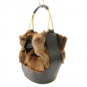 VIOLA d'ORO ファーバッグ ハンドバッグ 牛革 本革 黒 32411061007 /MM OF