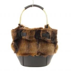 VIOLA d'ORO ファーバッグ ハンドバッグ 牛革 本革 黒 32411061007 /MM OF