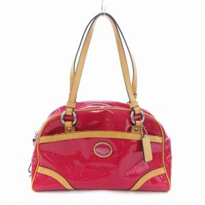 F20065 シグネチャー ミニボストンバッグ 本革 レザー エナメル ピンク系 /UO