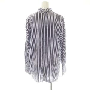 ENFOLD バックボタンストライププルオーバーブラウス 長袖 38 ネイビー ホワイト