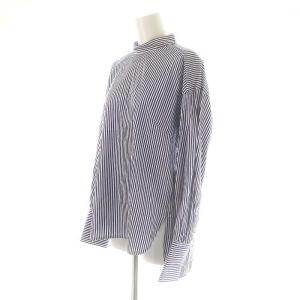 ENFOLD バックボタンストライププルオーバーブラウス 長袖 38 ネイビー ホワイト