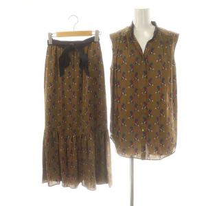 23AW ナイトparis セットアップ 総柄 ノーカラースキッパーブラウス フレアスカート ウエストリボン付き