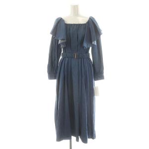 フリルショルダーワンピース ロング ベルト付き 36 インディゴ /DF OS