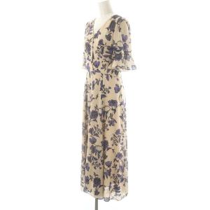 GRACE CONTINENTAL 24AW フラワープリントフレアワンピース フリル 花柄 36 ベージュ 紫 黒 /MI OS
