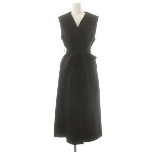 24AW バックプリーツトレンチワンピース ロング ノースリーブ 36 ブラック /HK OS