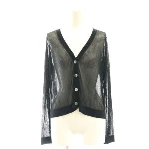 24AW リブシアーニットカーディガン Vネック 長袖 シースルー 36 黒 ブラック /AT OS