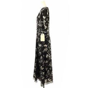 GRACE CONTINENTAL 24AW フラワープリントフレアワンピース ロング 38 ブラック ホワイト /ES OS
