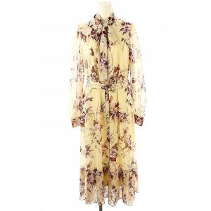 23AW レトロブーケワンピース ロング 長袖 36 ライトベージュ マルチカラー /DO OS